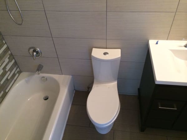 Finished bathroom with new tub and toilet